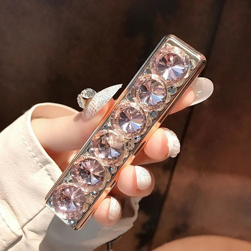 Portable Pink Rhinestone USB Charging Lighter Windproof Electronic Cigarette Personalized Lighters for Women Smoking Accessories