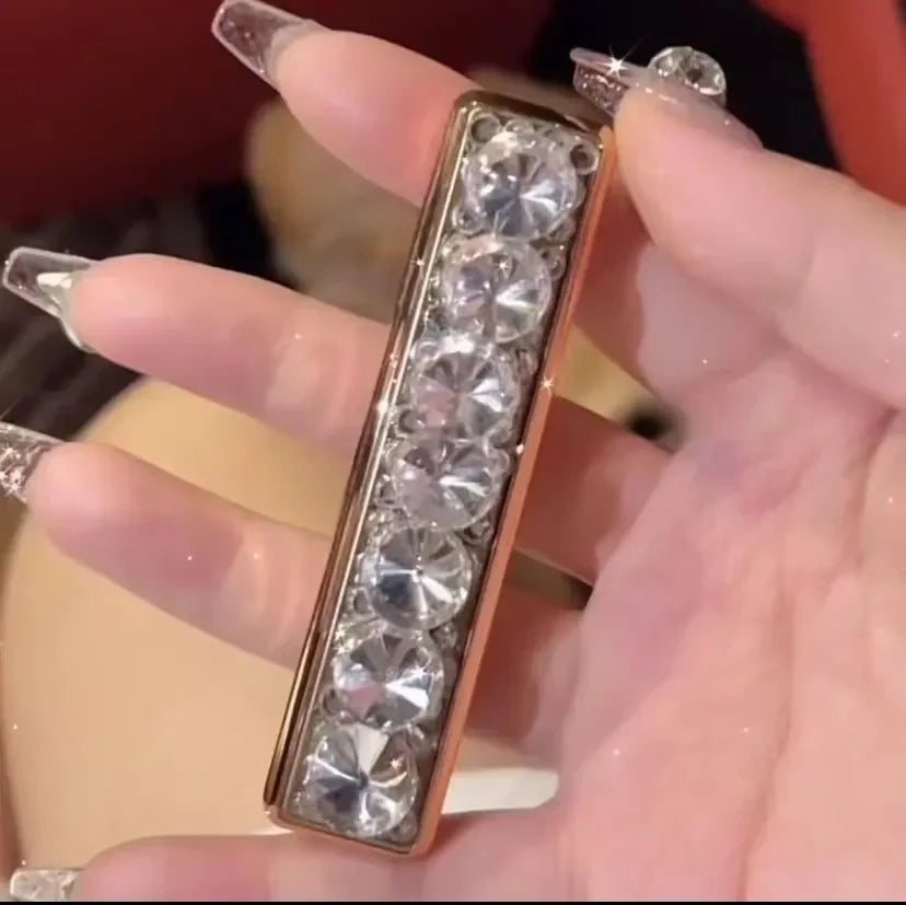 Portable Pink Rhinestone USB Charging Lighter Windproof Electronic Cigarette Personalized Lighters for Women Smoking Accessories