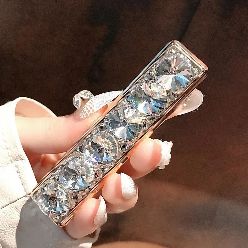 Portable Pink Rhinestone USB Charging Lighter Windproof Electronic Cigarette Personalized Lighters for Women Smoking Accessories